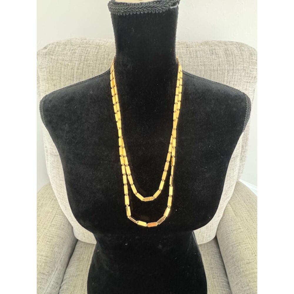 Vintage Monet Geometric Modernist long bar necklace. Signed.